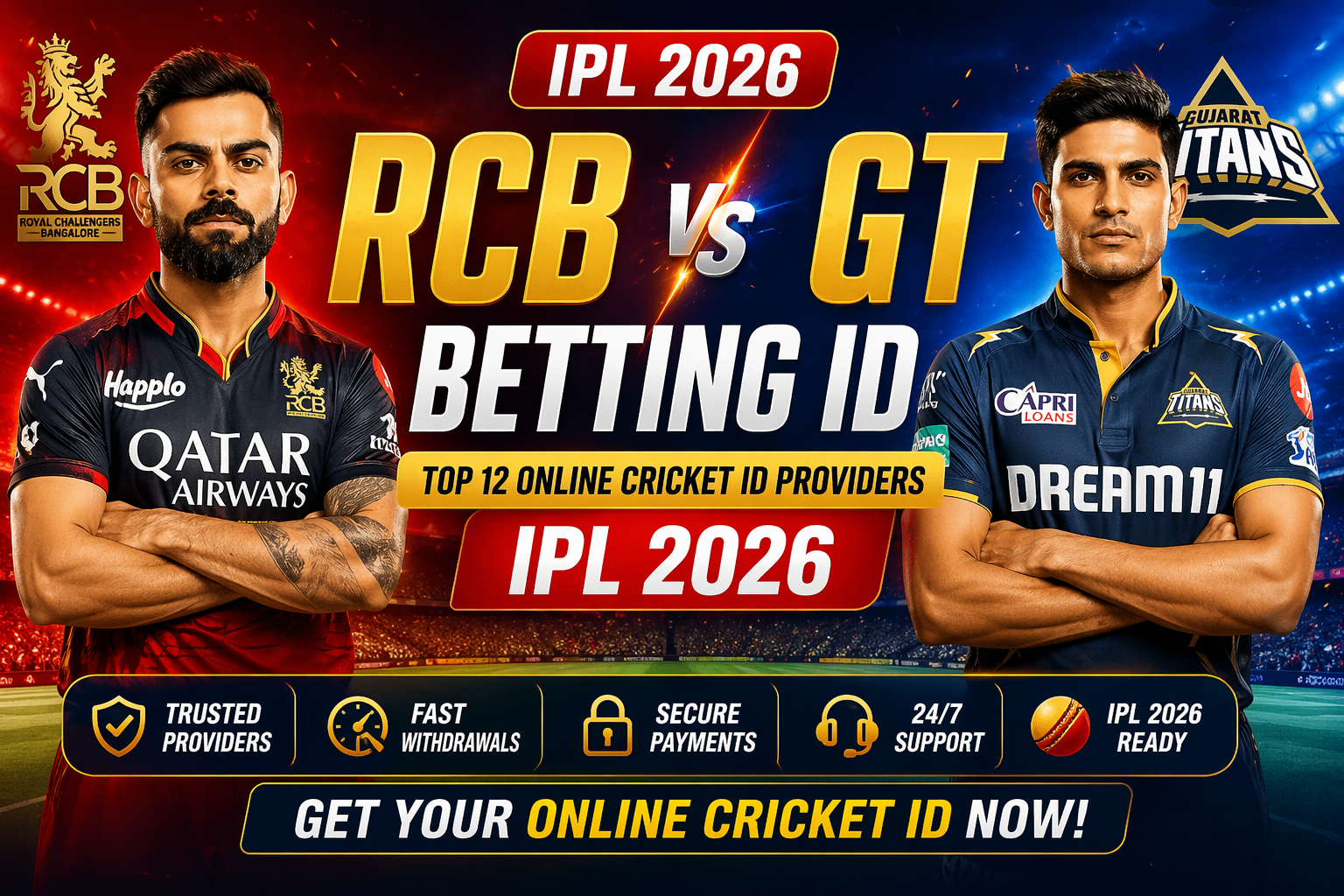 RCB vs GT Betting ID (Top 12 Online Cricket ID Providers – IPL 2026)