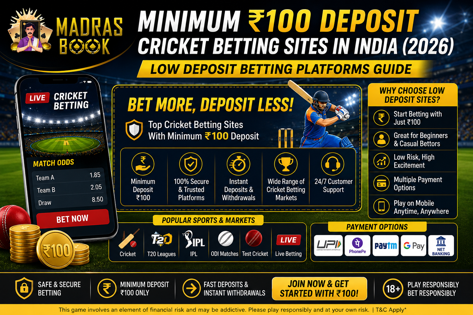 Minimum ₹100 Deposit Cricket Betting Sites (2026) Guide