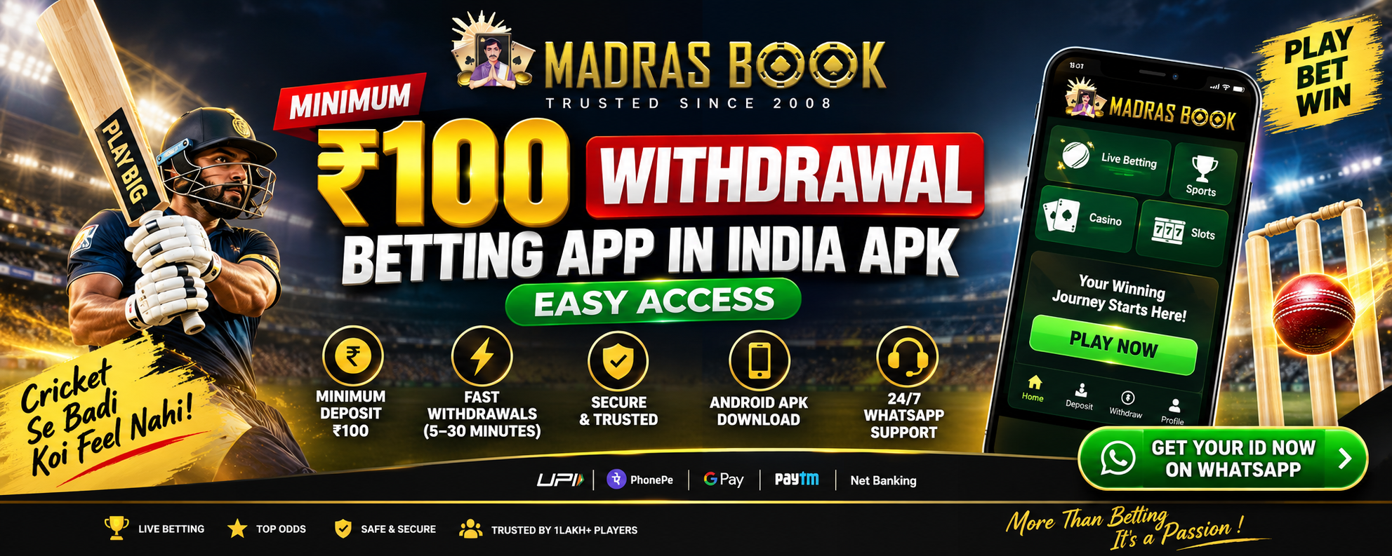 Minimum ₹100 Withdrawal Betting App in India APK (2026)
