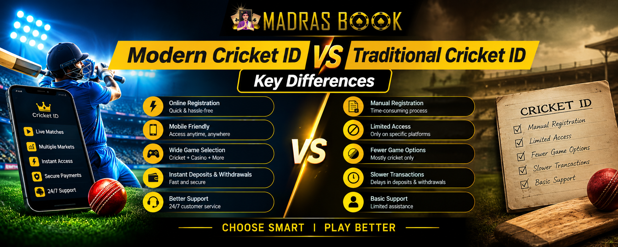 Modern Cricket ID vs Traditional Cricket ID | MadrasBook Guide